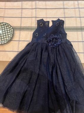 Abella Navy Sparkle Tulle Flower Waist Girls Formal Dress